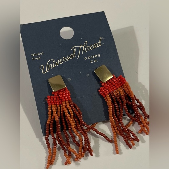 NWT Universal Thread Red and Orange Beaded Tassel Earrings - Picture 1 of 2